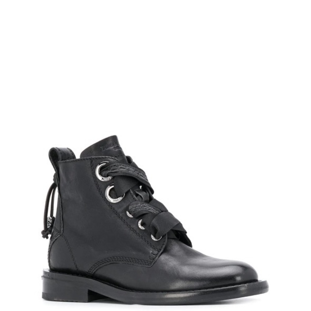 Zadig&Voltaire Leather Lace up Ankke Boot Black